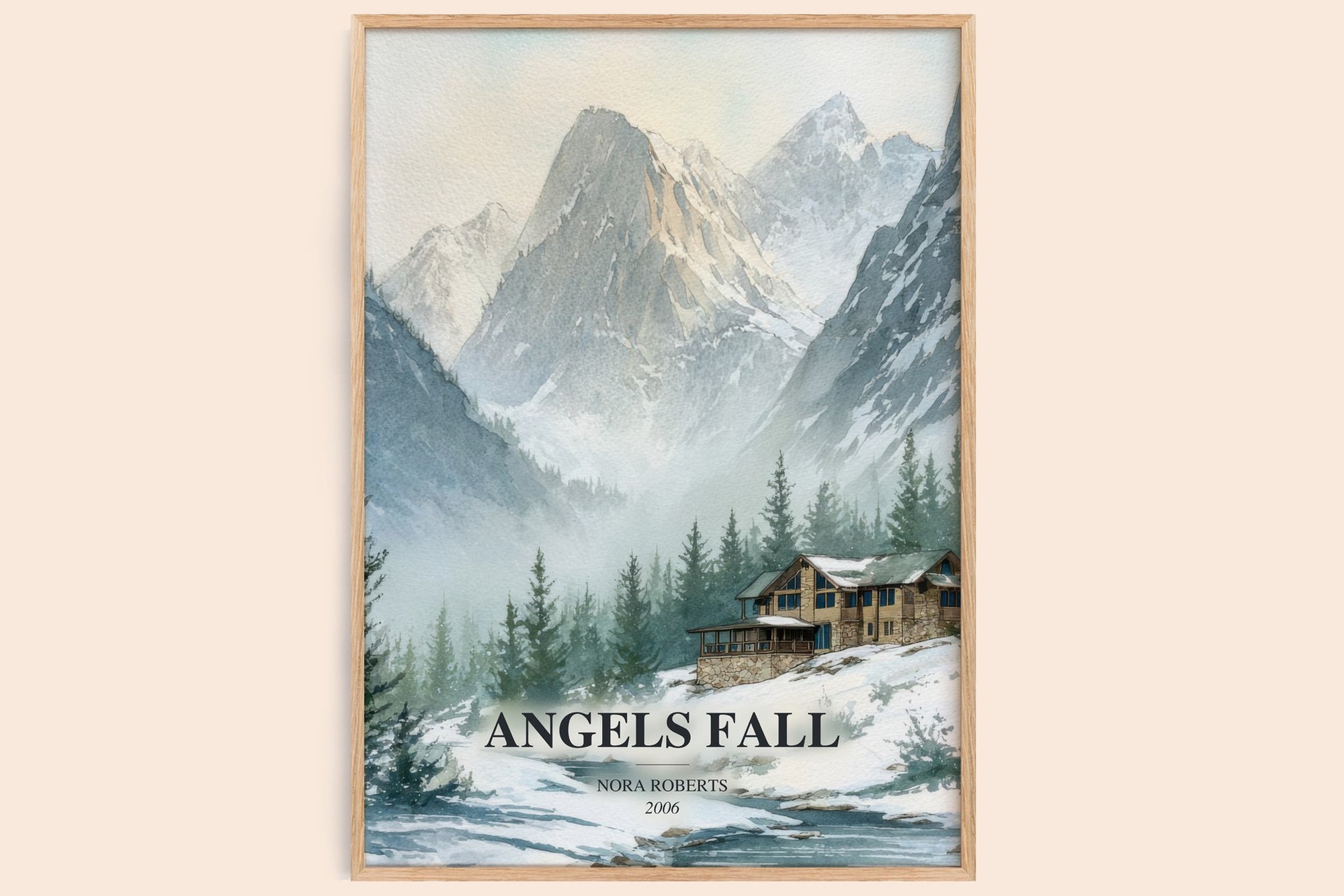 Angels Fall watercolour book poster by Nora Roberts – framed literary art print