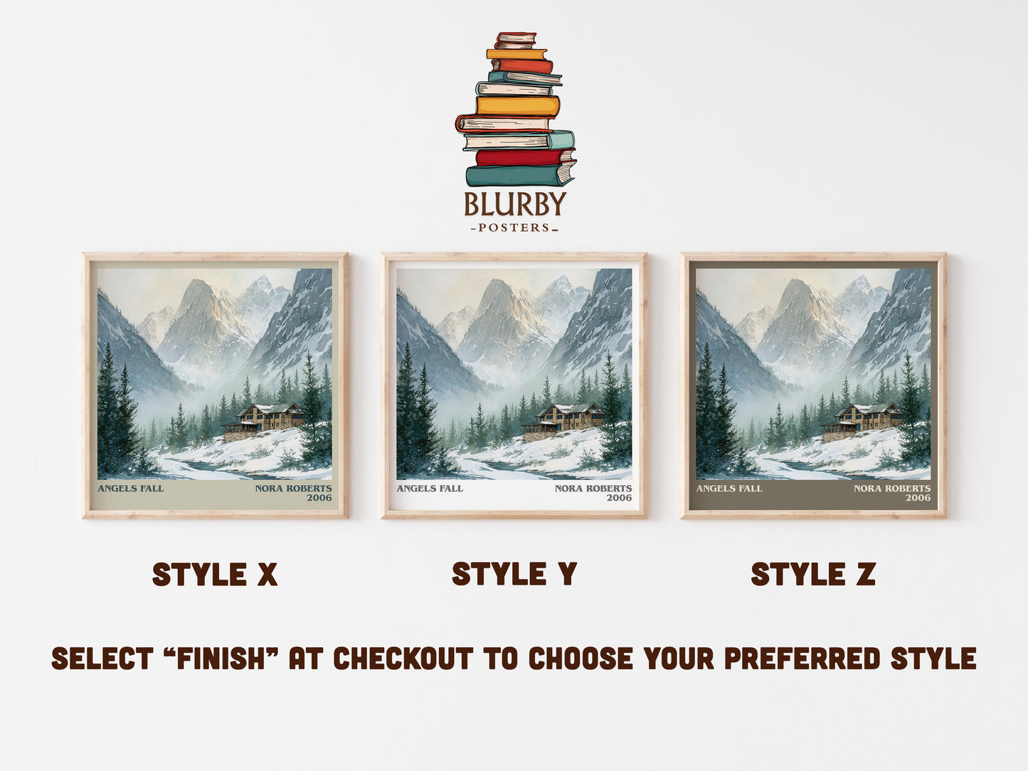 Angels Fall literary art print colour and style options – Nora Roberts book art