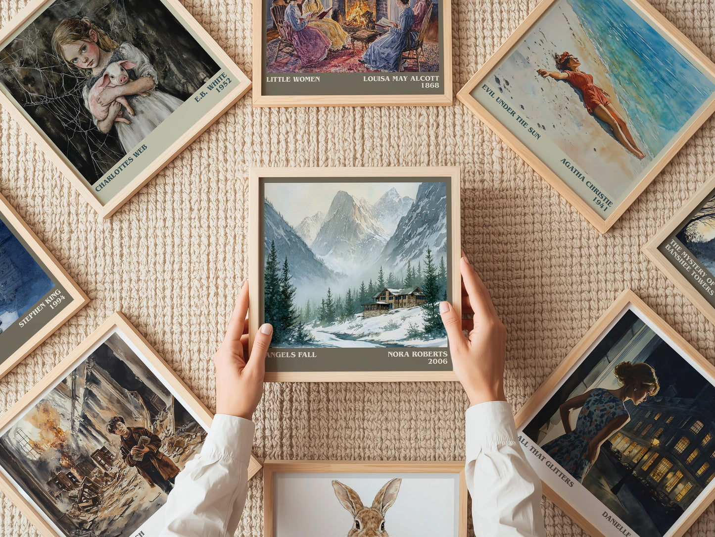 Angels Fall literary print on bookshelf – Nora Roberts fan gift