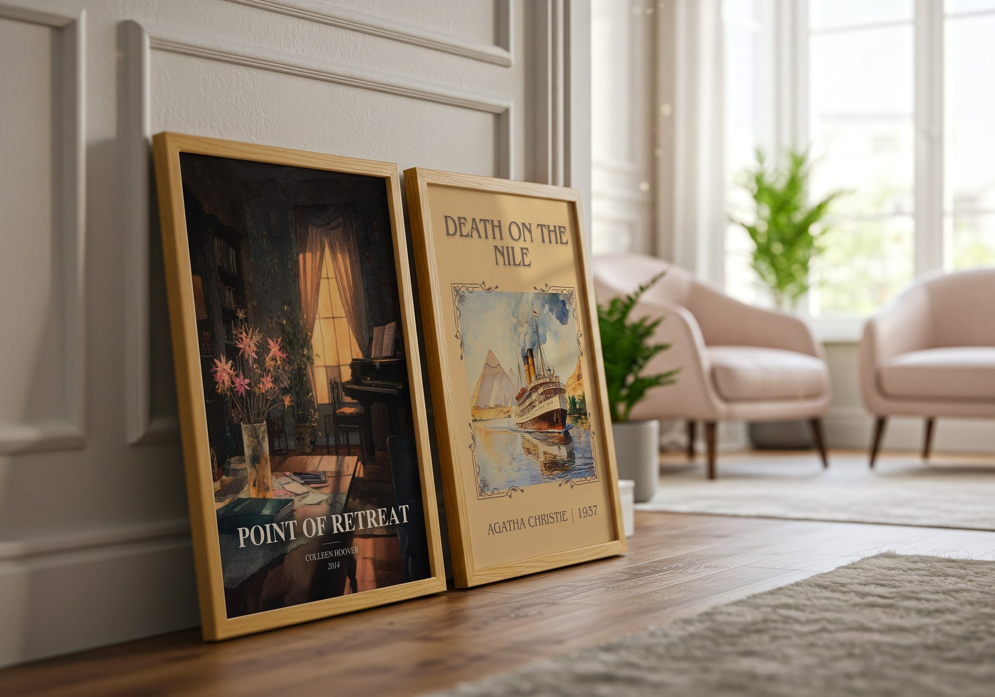 Point Of Retreat watercolour print framed by window – literary home decor