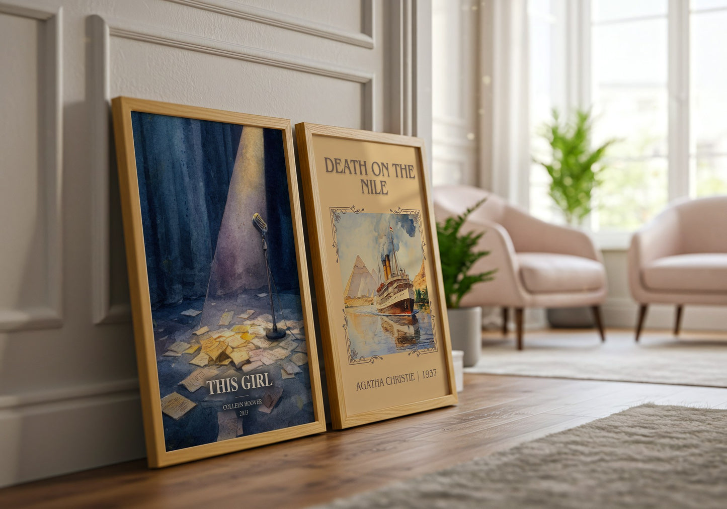 This Girl watercolour print framed by window – literary home decor