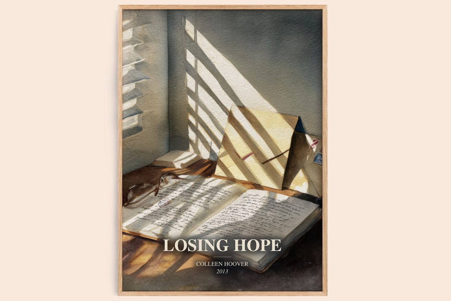 Losing Hope watercolour book poster by Colleen Hoover – framed literary art print