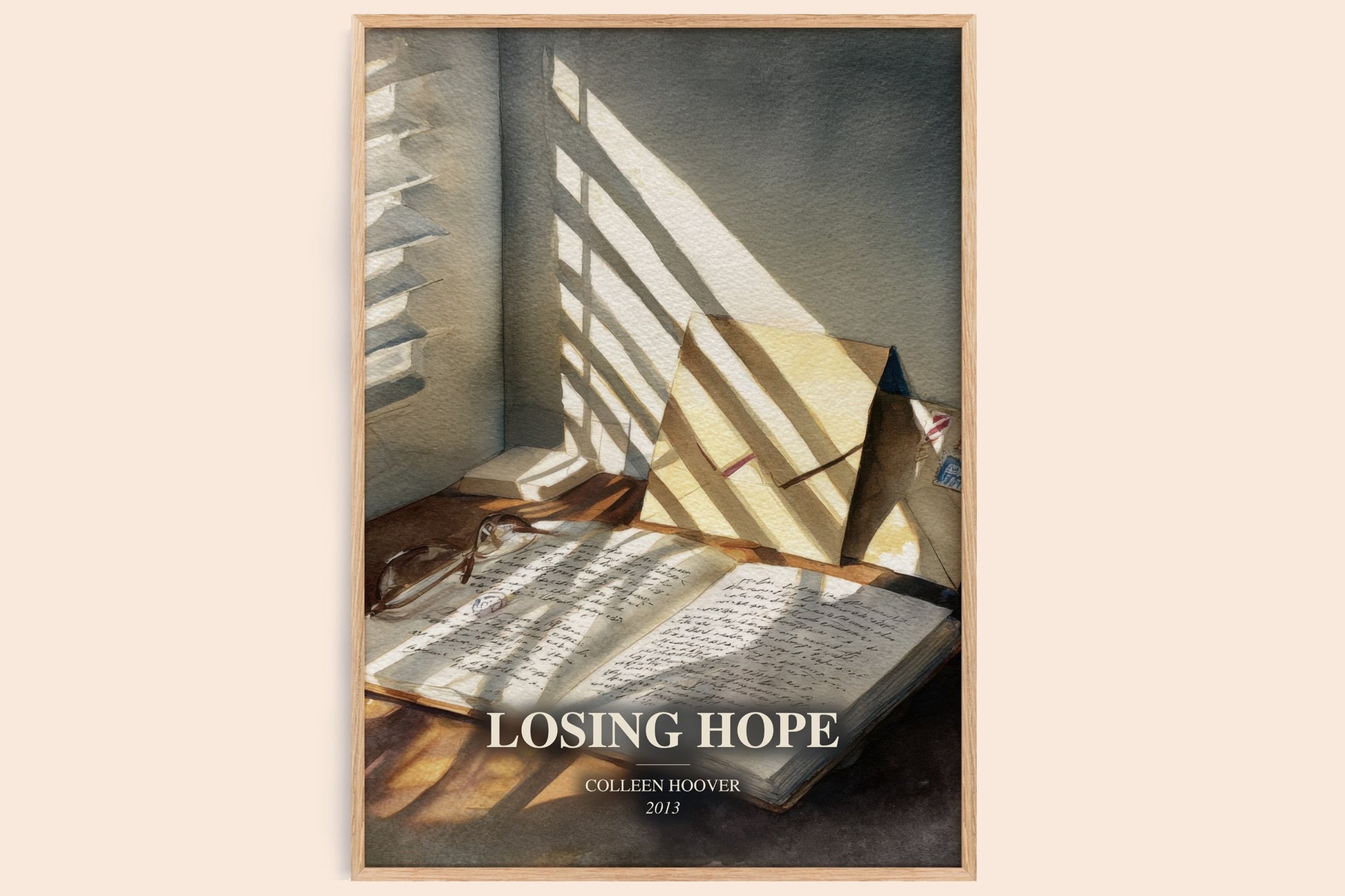 Losing Hope watercolour book poster by Colleen Hoover – framed literary art print