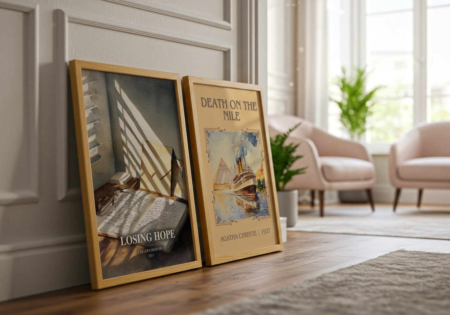 Losing Hope watercolour print framed by window – literary home decor