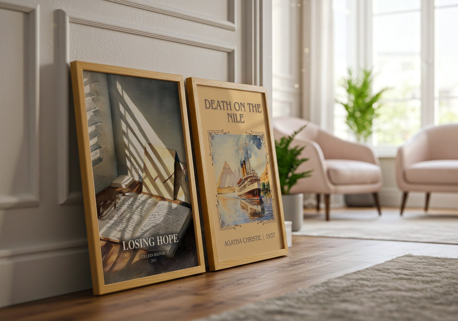 Losing Hope watercolour print framed by window – literary home decor