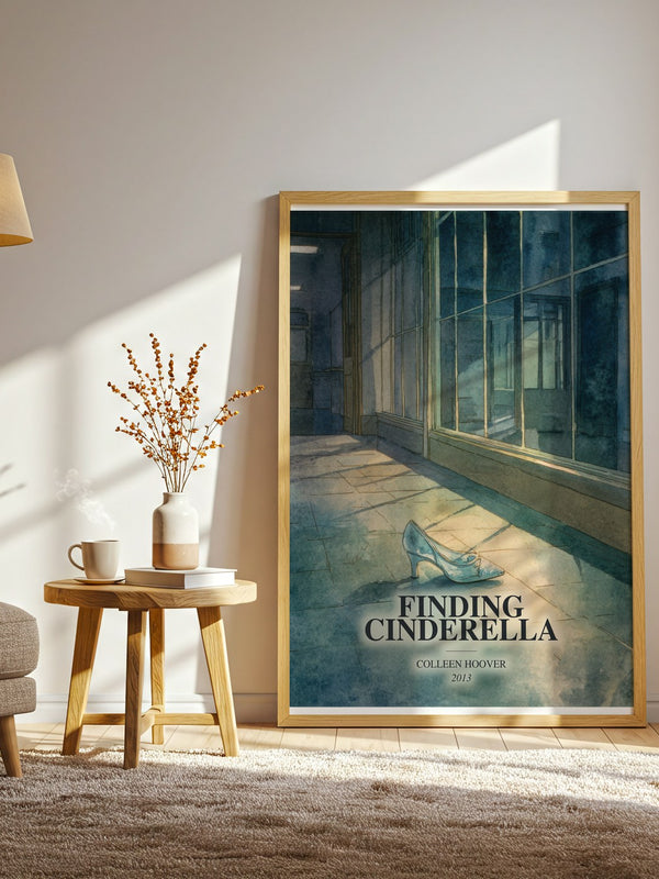 Finding Cinderella watercolour print in frame leaning in hallway – romance wall art