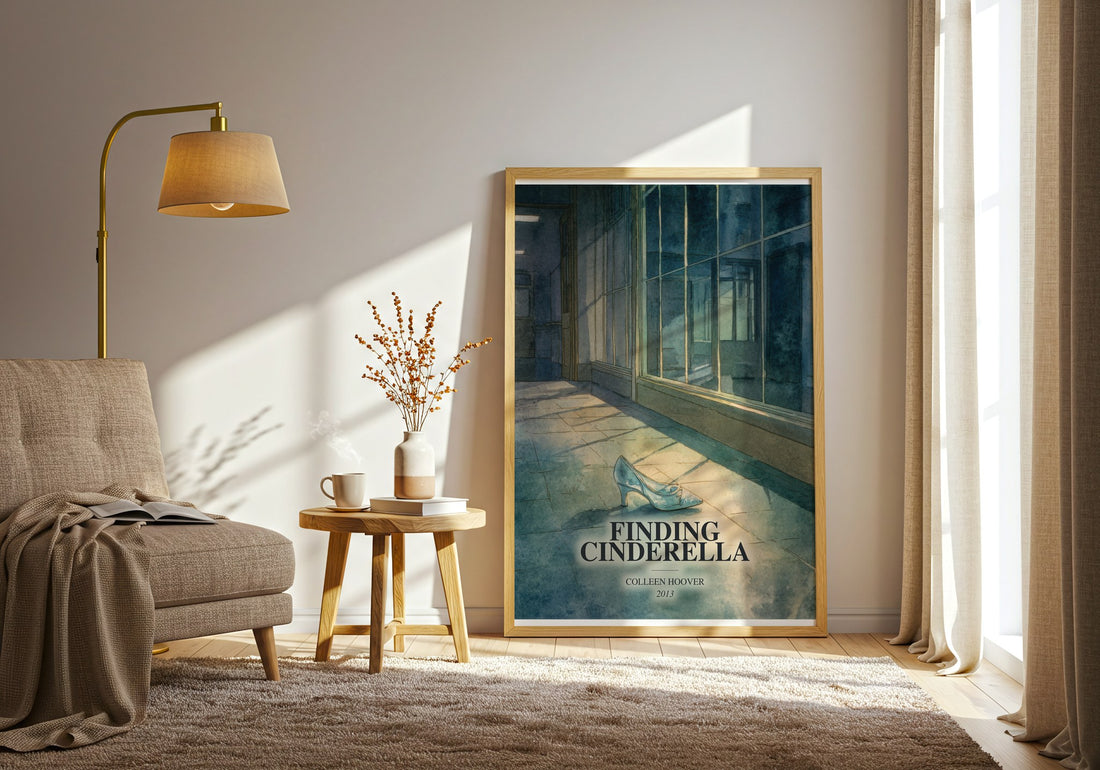 Finding Cinderella watercolour print in frame leaning in hallway – romance wall art (mockup)