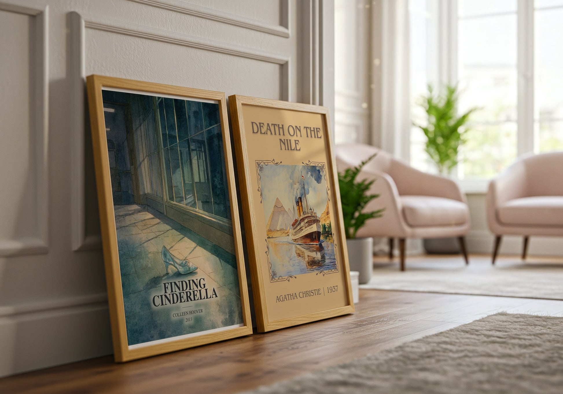 Finding Cinderella watercolour print framed by window – literary home decor