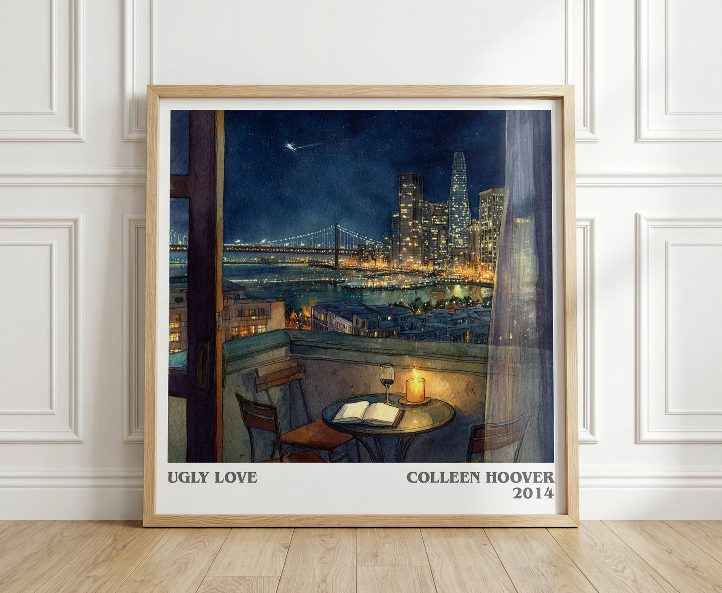 Ugly Love literary print in frame leaning in hallway – romance wall art