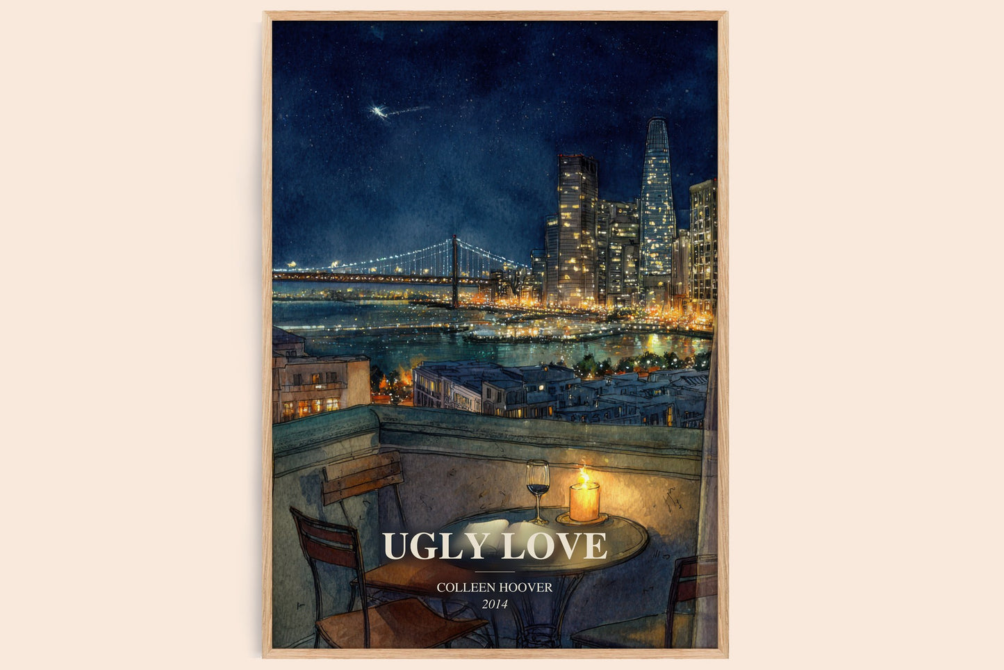 Ugly Love watercolour book poster by Colleen Hoover – framed literary art print