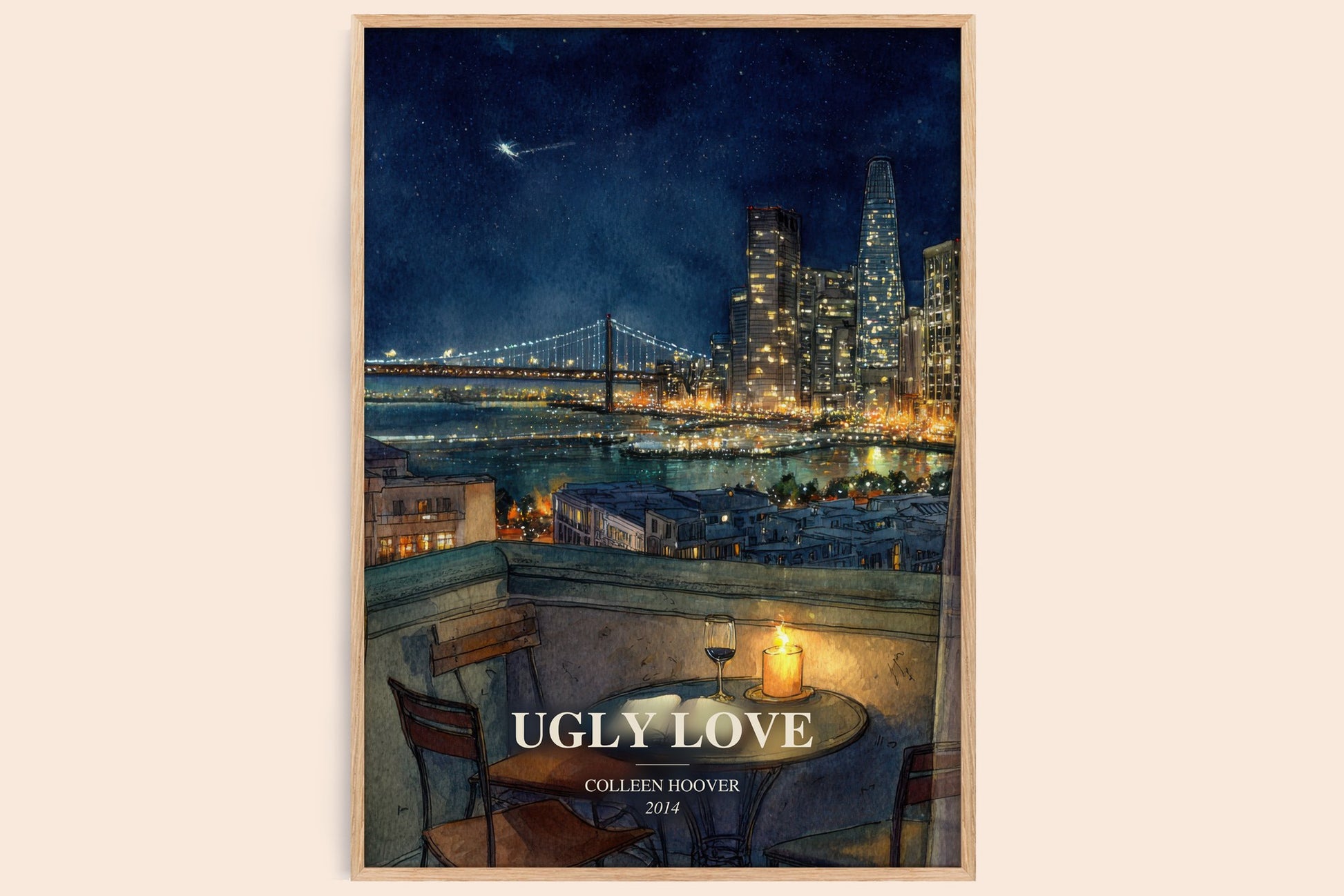 Ugly Love watercolour book poster by Colleen Hoover – framed literary art print
