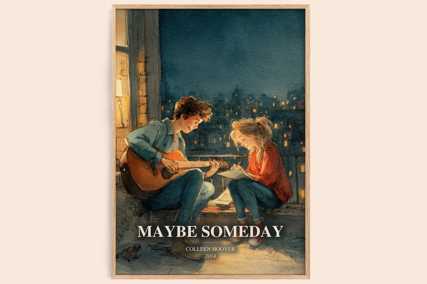 Maybe Someday watercolour book poster by Colleen Hoover – framed literary art print