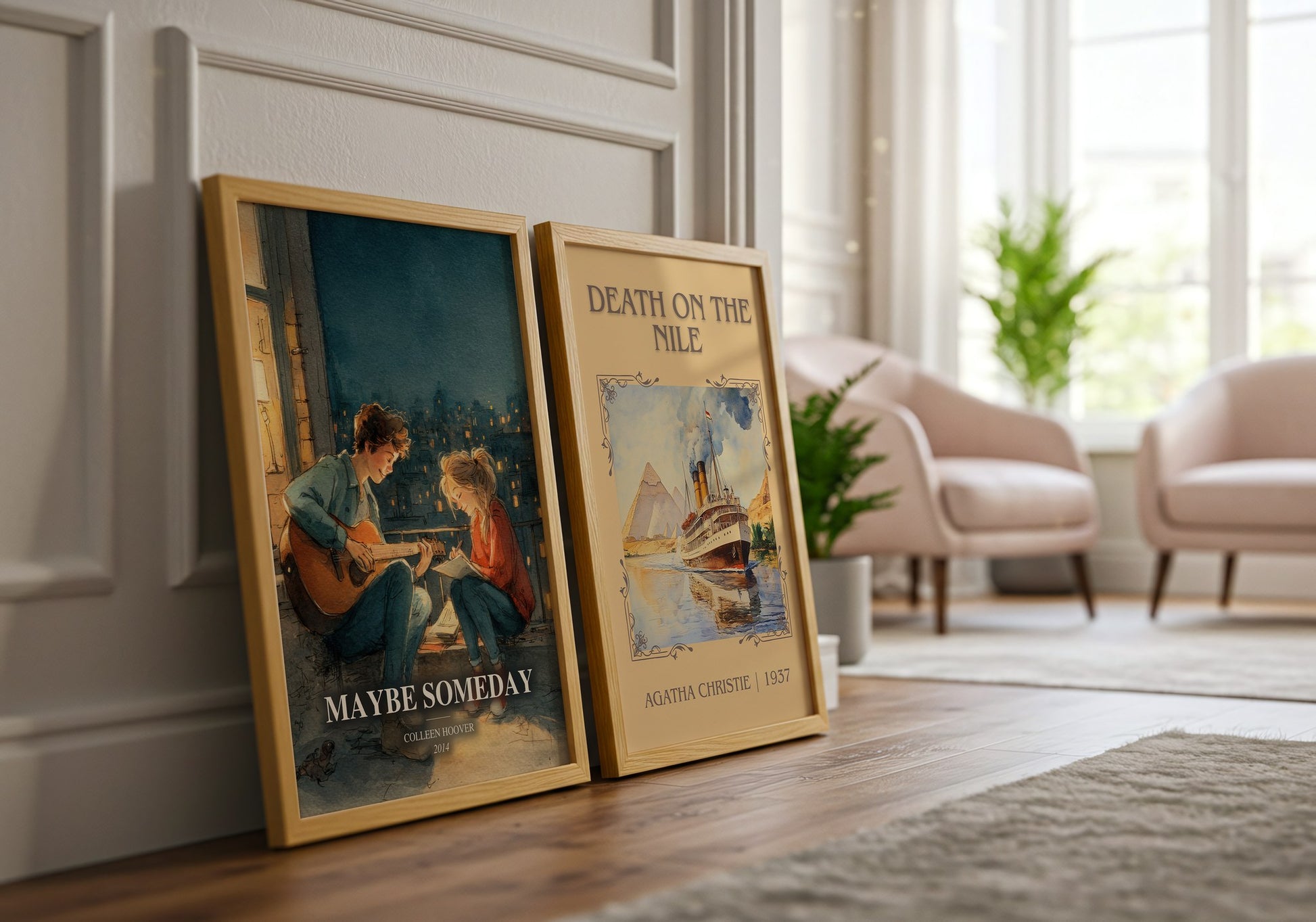 Maybe Someday watercolour print framed by window – literary home decor