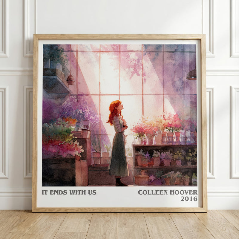 It Ends with Us literary print in frame leaning in hallway – thriller wall art