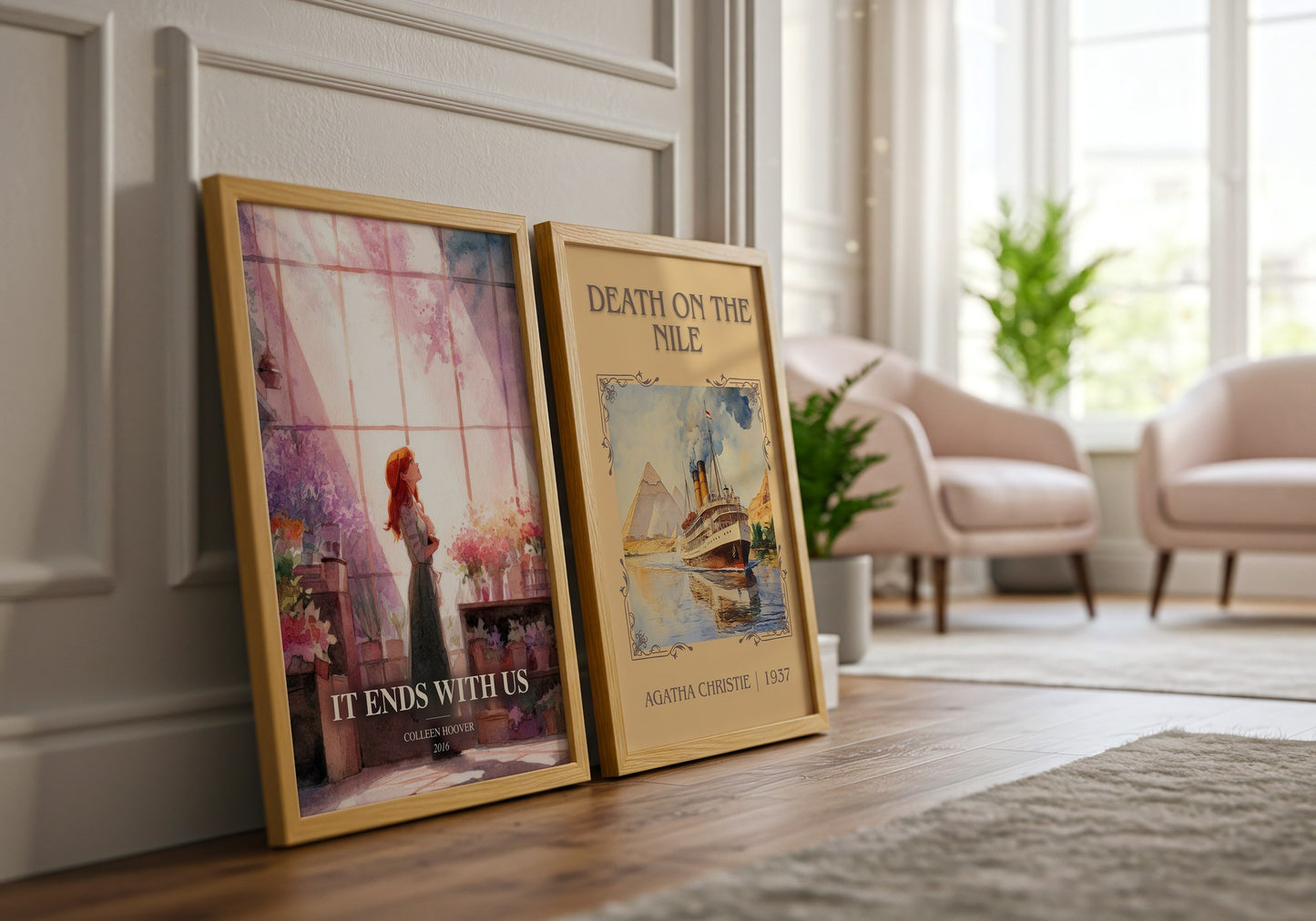 It Ends With Us watercolour print framed by window – literary home decor