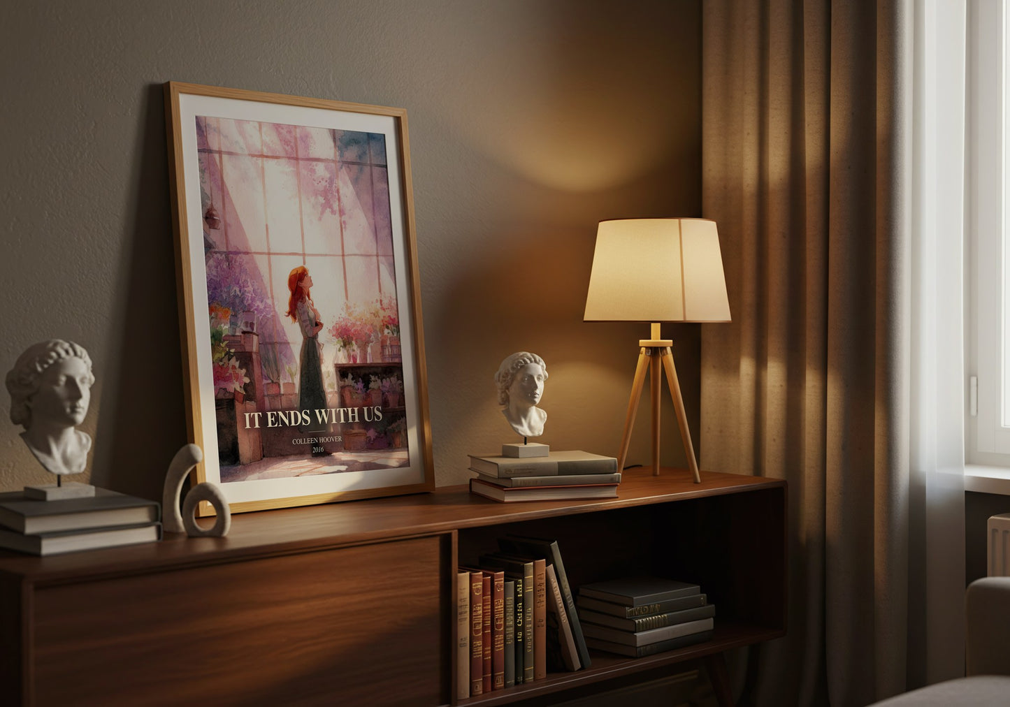 It Ends With Us watercolour print on bookshelf – Colleen Hoover fan gift