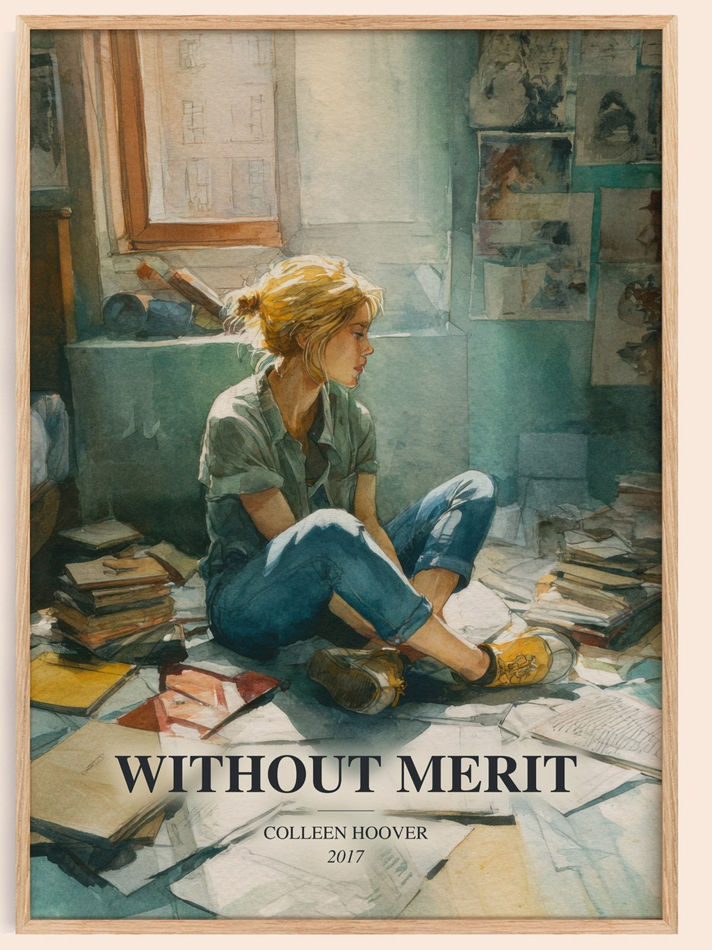 Without Merit watercolour book poster by Colleen Hoover – framed literary art print