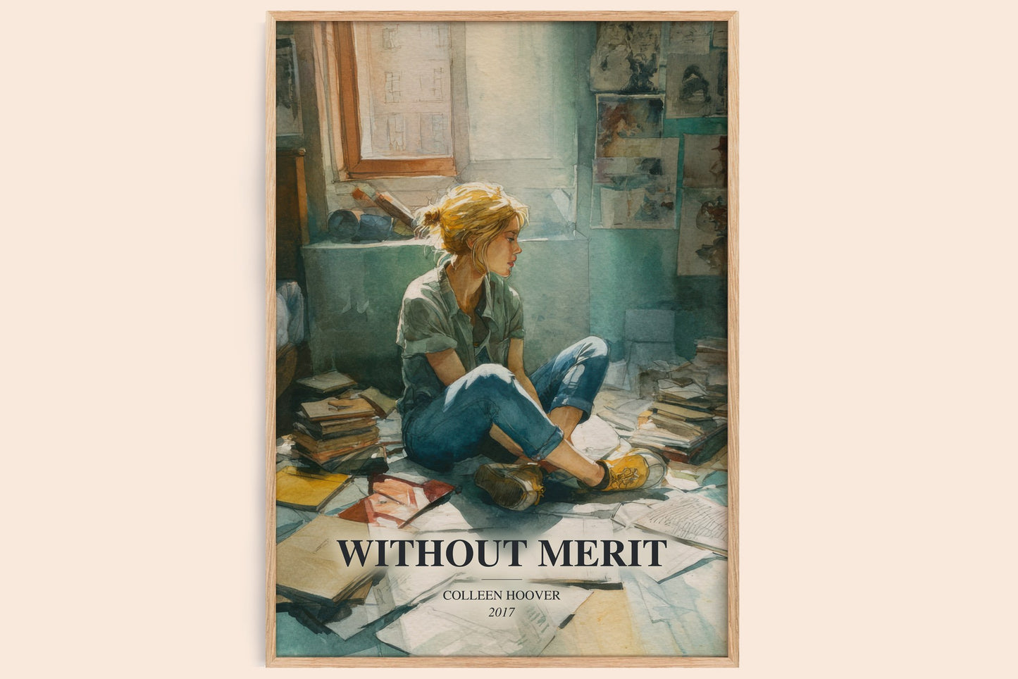 Without Merit watercolour book poster by Colleen Hoover – framed literary art print