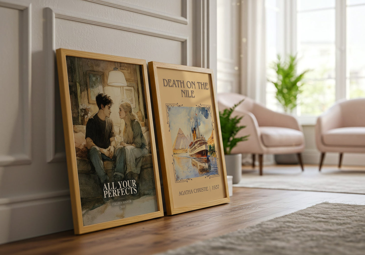 All Your Perfects watercolour print framed by window – literary home decor