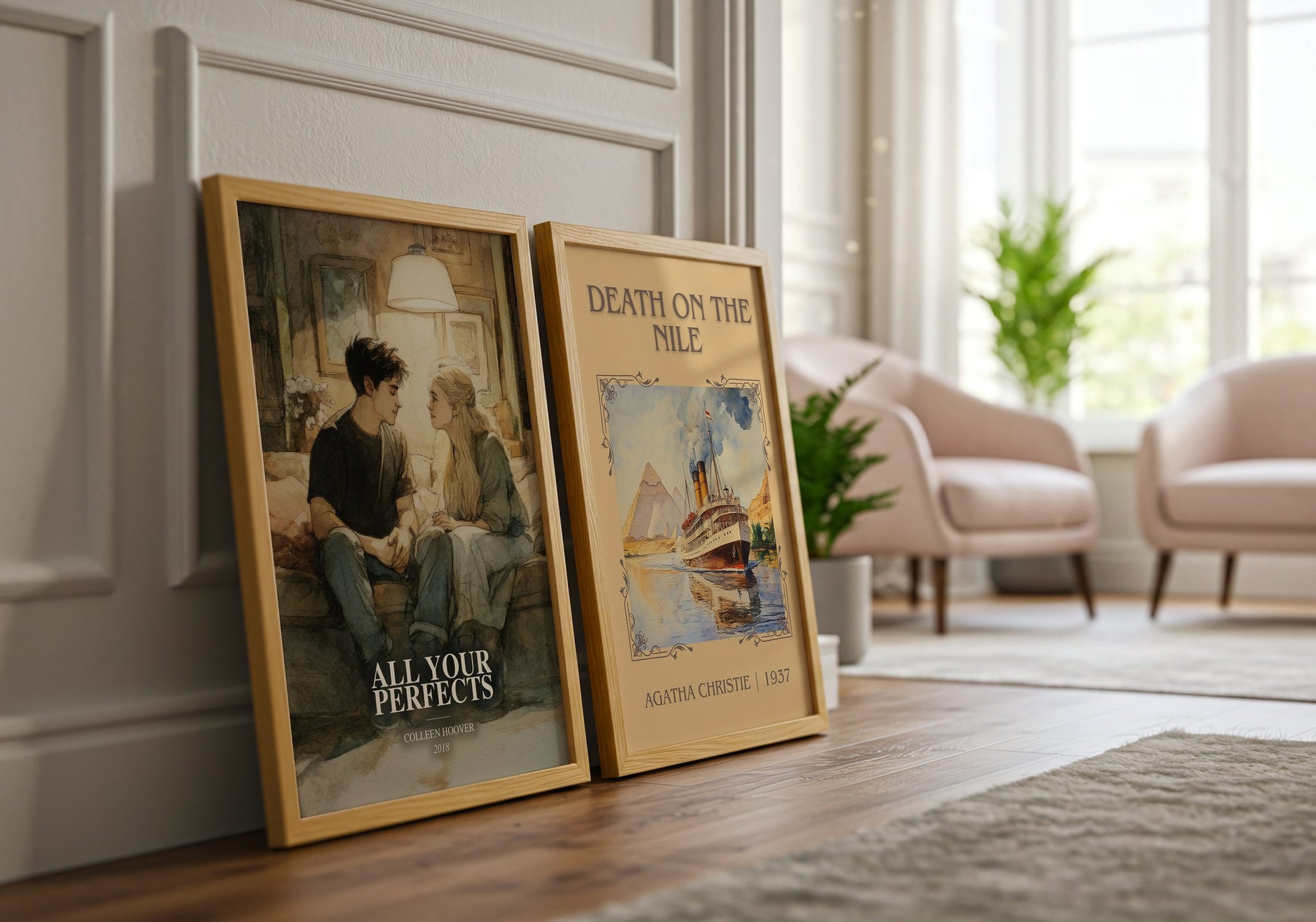 All Your Perfects watercolour print framed by window – literary home decor