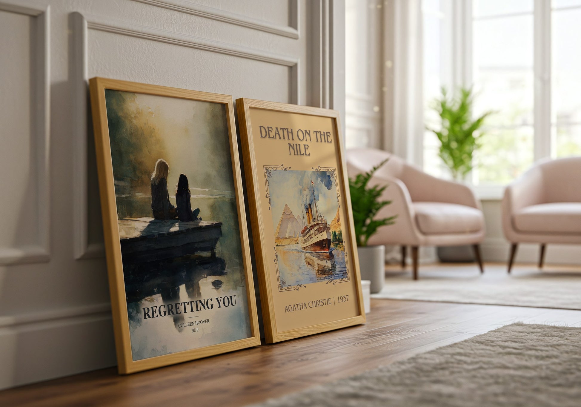 Regretting You watercolour print framed by window – literary home decor