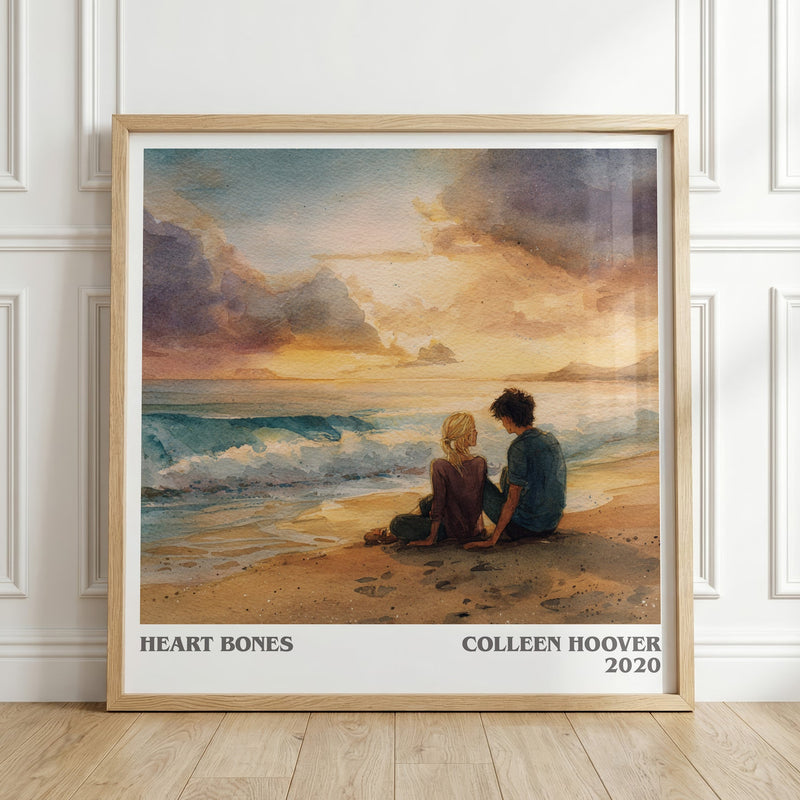 Heart Bones literary print in frame leaning in hallway – romance wall art