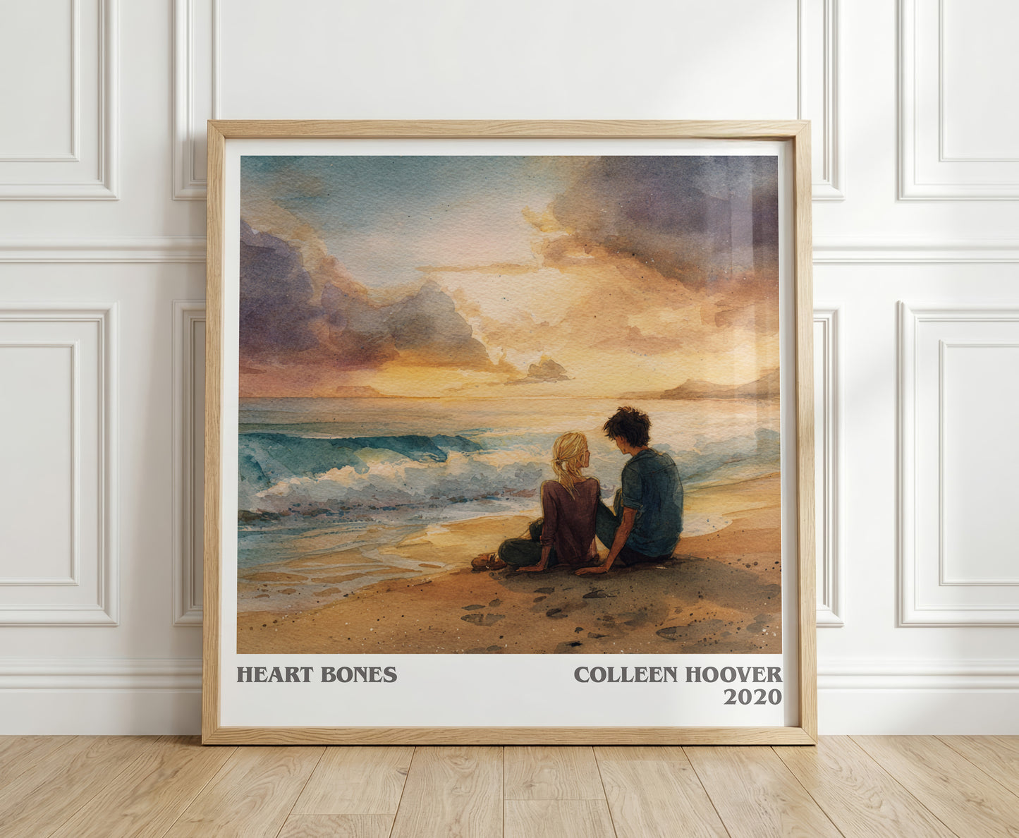 Heart Bones literary print in frame leaning in hallway – romance wall art