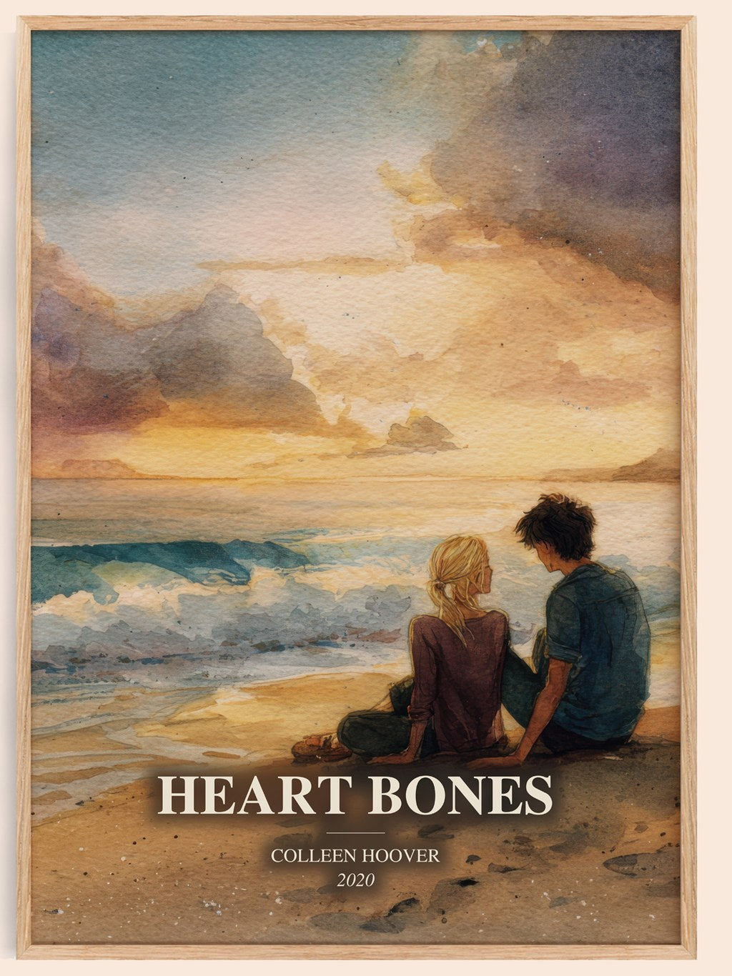 Heart Bones watercolour book poster by Colleen Hoover – framed literary art print