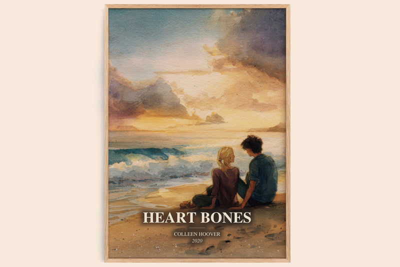 Heart Bones watercolour book poster by Colleen Hoover – framed literary art print