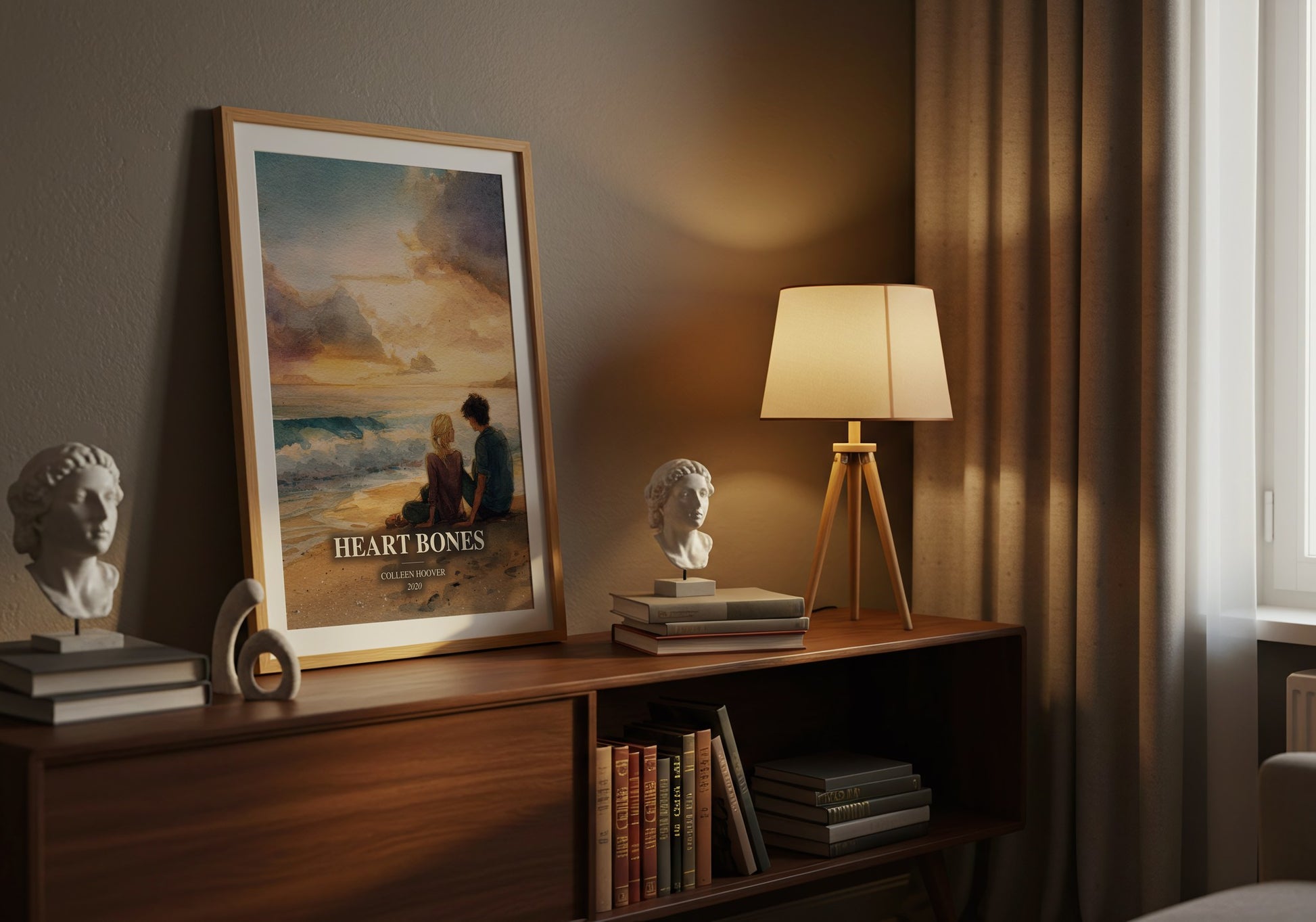 Heart Bones watercolour print on bookshelf – Colleen Hoover fan gift