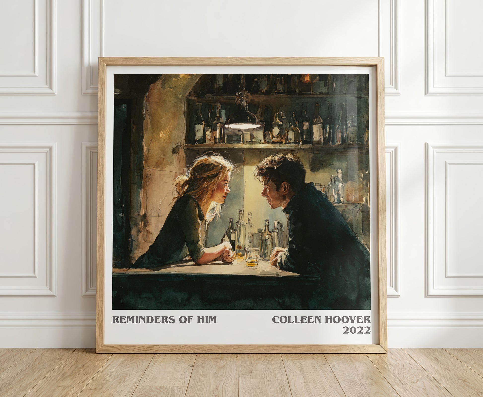 Reminders of Him literary print in frame leaning in hallway – romance wall art