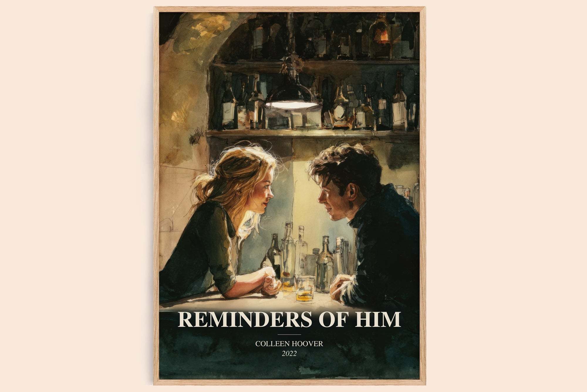 Reminders Of Him watercolour book poster by Colleen Hoover – framed literary art print