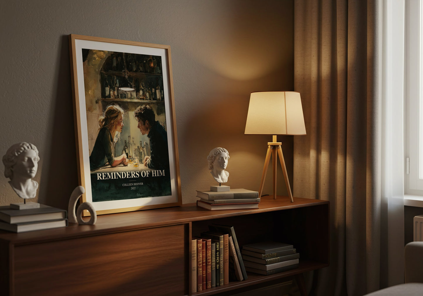 Reminders Of Him watercolour print on bookshelf – Colleen Hoover fan gift