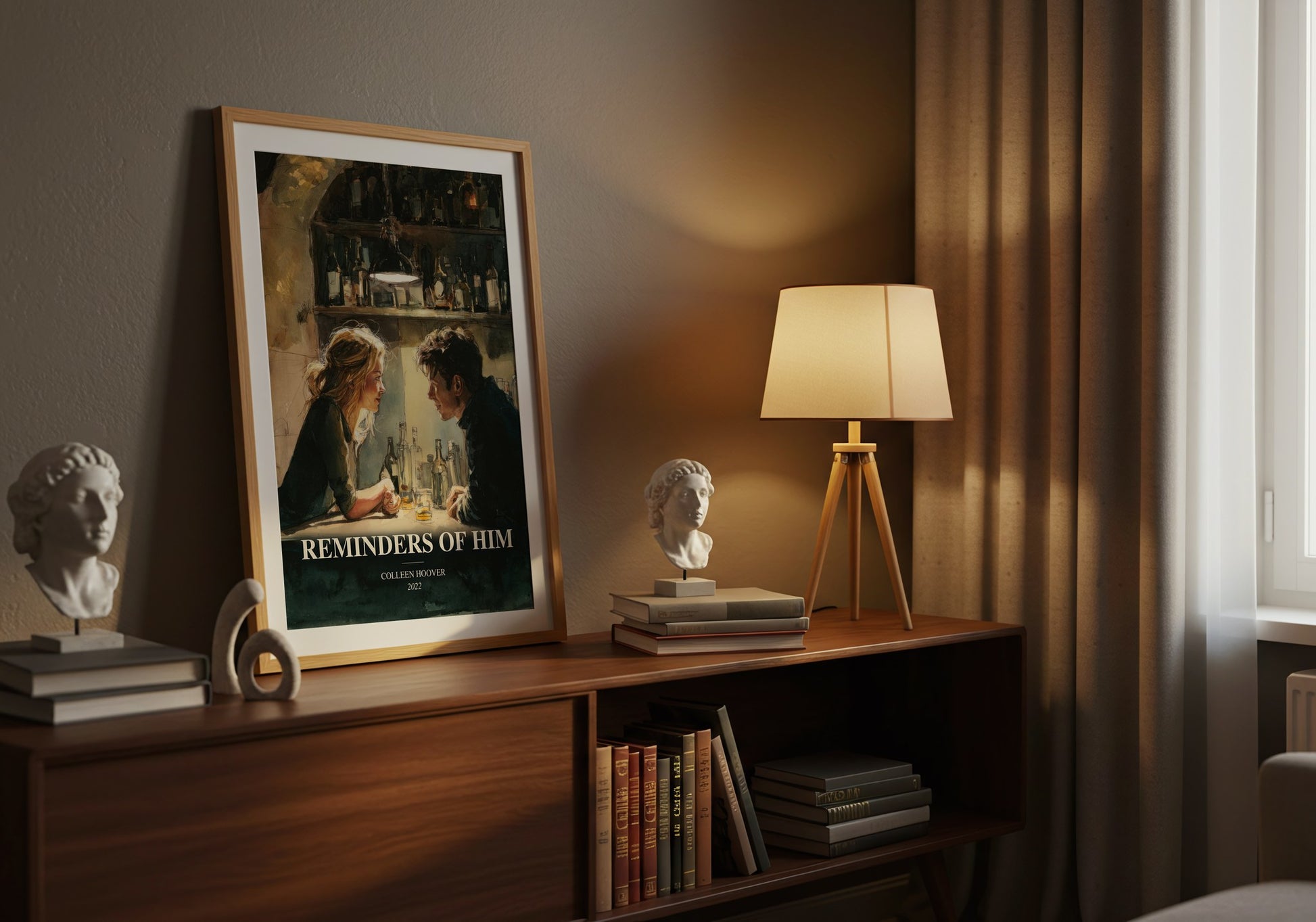 Reminders Of Him watercolour print on bookshelf – Colleen Hoover fan gift