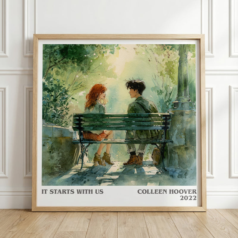 It Starts With Us literary print in frame leaning in hallway – romance wall art