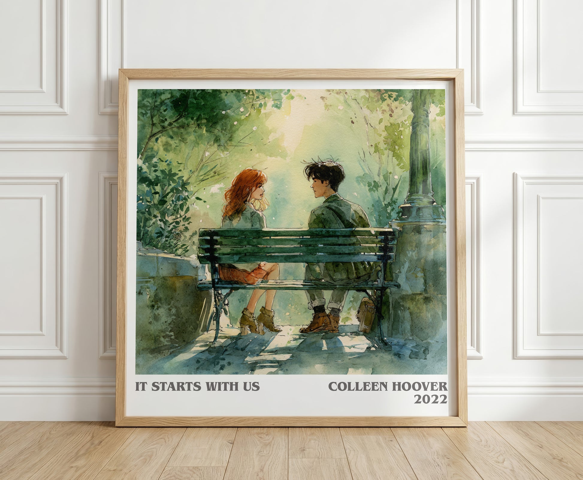 It Starts With Us literary print in frame leaning in hallway – romance wall art
