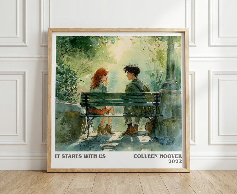 It Starts With Us literary print in frame leaning in hallway – romance wall art