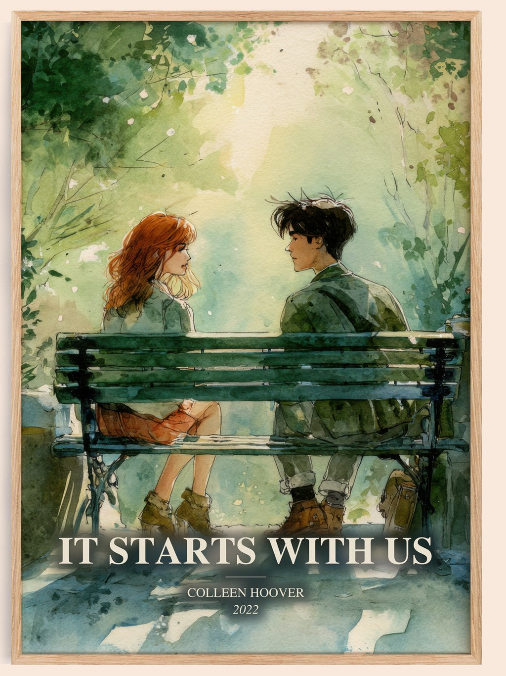 It Starts With Us watercolour book poster by Colleen Hoover – framed literary art print