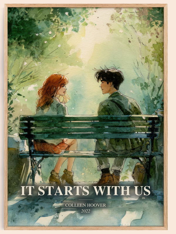 It Starts With Us watercolour book poster by Colleen Hoover – framed literary art print
