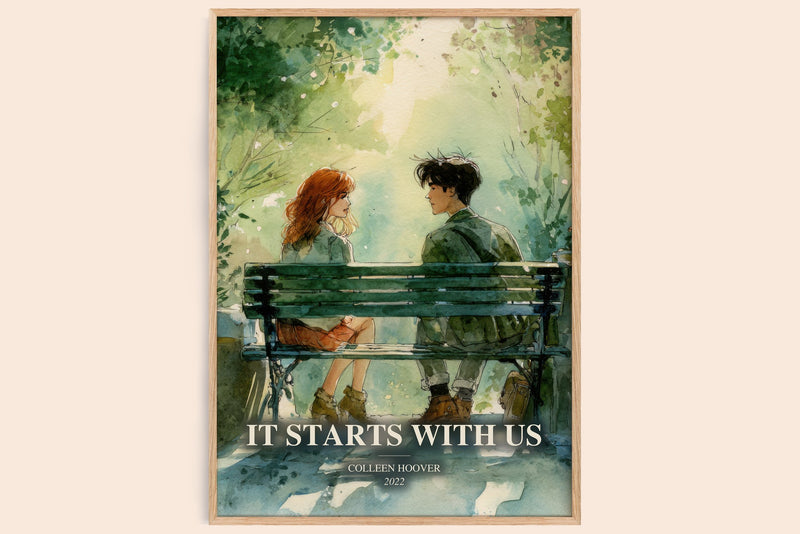 It Starts With Us watercolour book poster by Colleen Hoover – framed literary art print