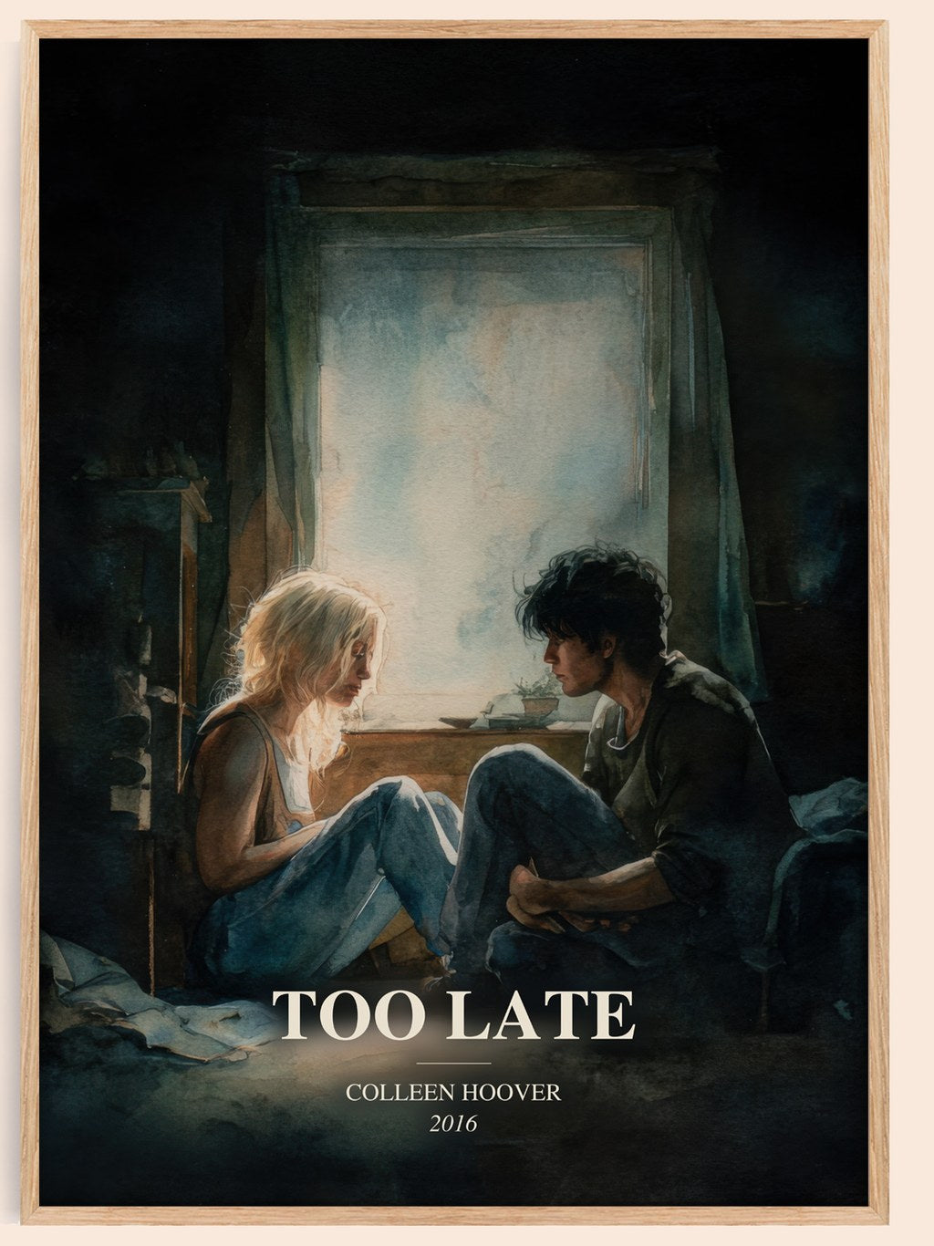 Too Late watercolour book poster by Colleen Hoover – framed literary art print