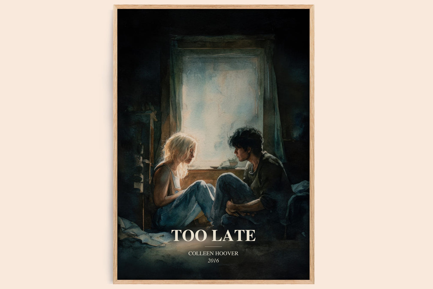 Too Late watercolour book poster by Colleen Hoover – framed literary art print
