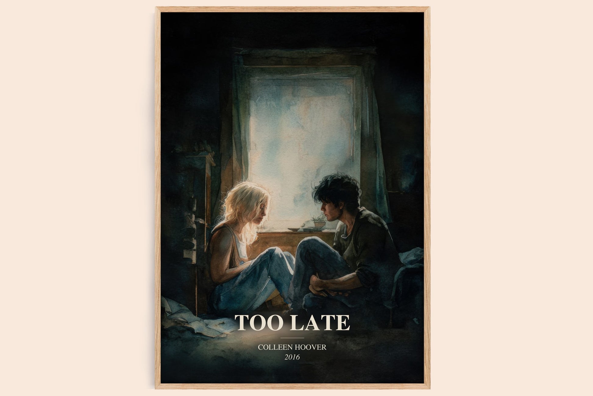 Too Late watercolour book poster by Colleen Hoover – framed literary art print