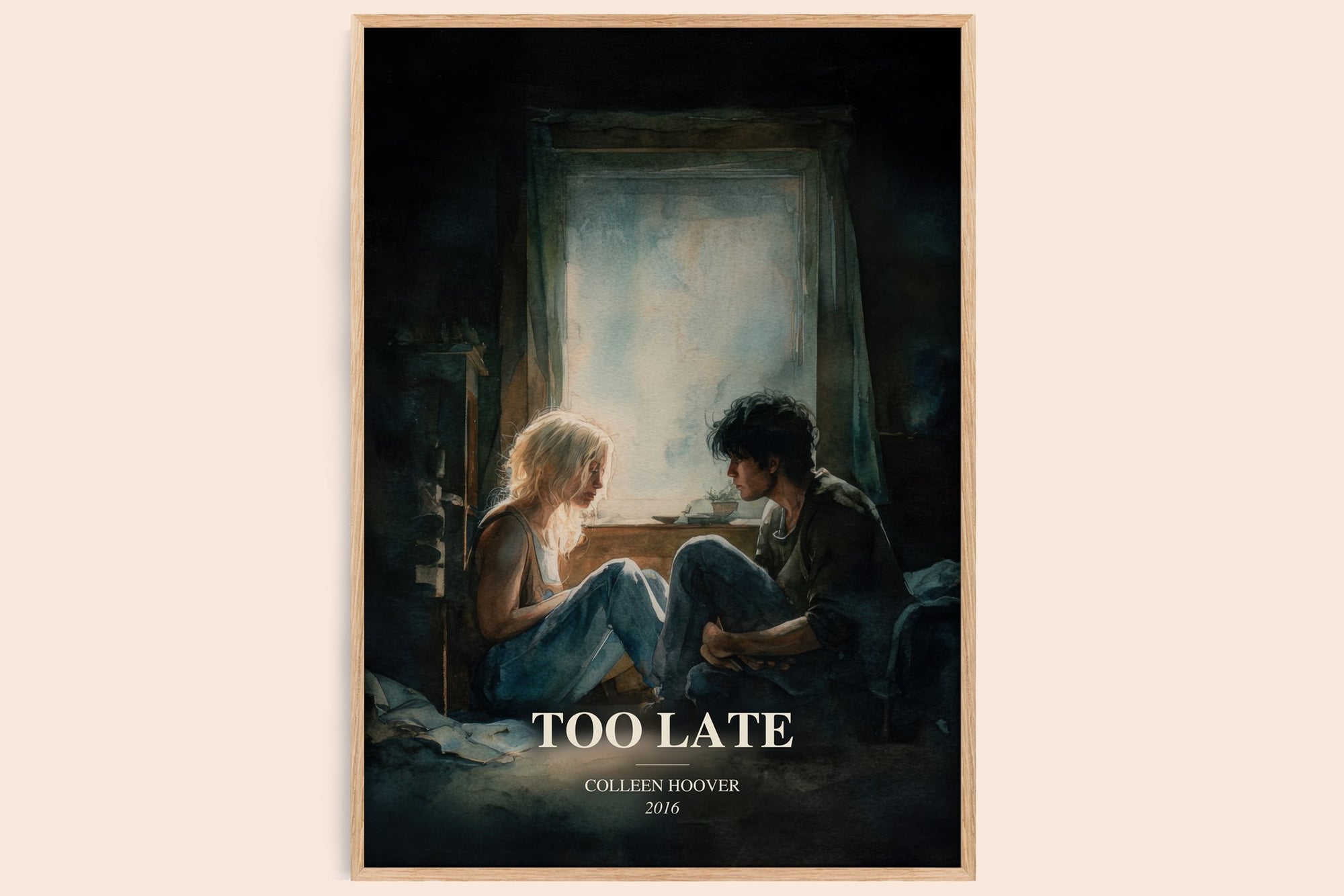 Too Late watercolour book poster by Colleen Hoover – framed literary art print