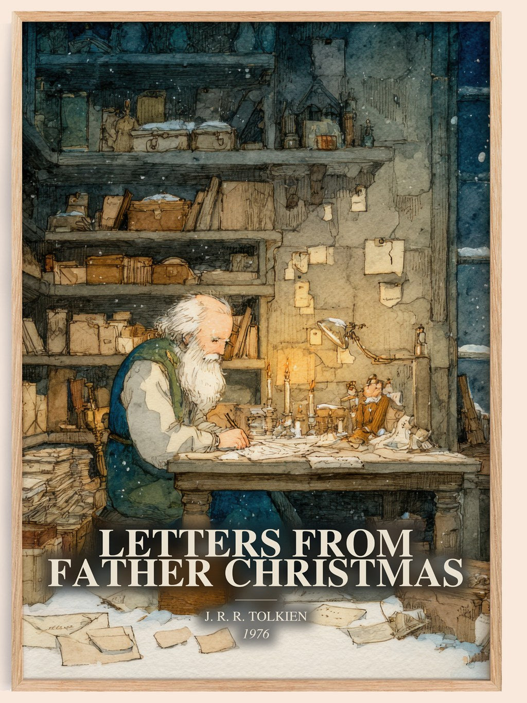 Letters From Father Christmas watercolour book poster by J. R. R. Tolkien – framed literary art print