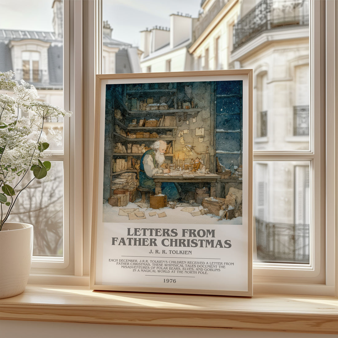Letters from Father Christmas Bookish Wall Art by J. R. R. Tolkien – framed print by a bright window