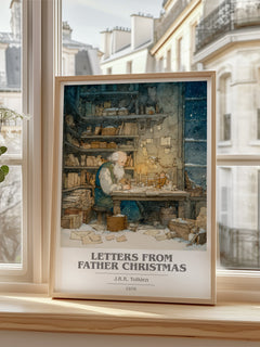 Letters from Father Christmas Book Cover Poster by J. R. R. Tolkien – framed print by a bright window