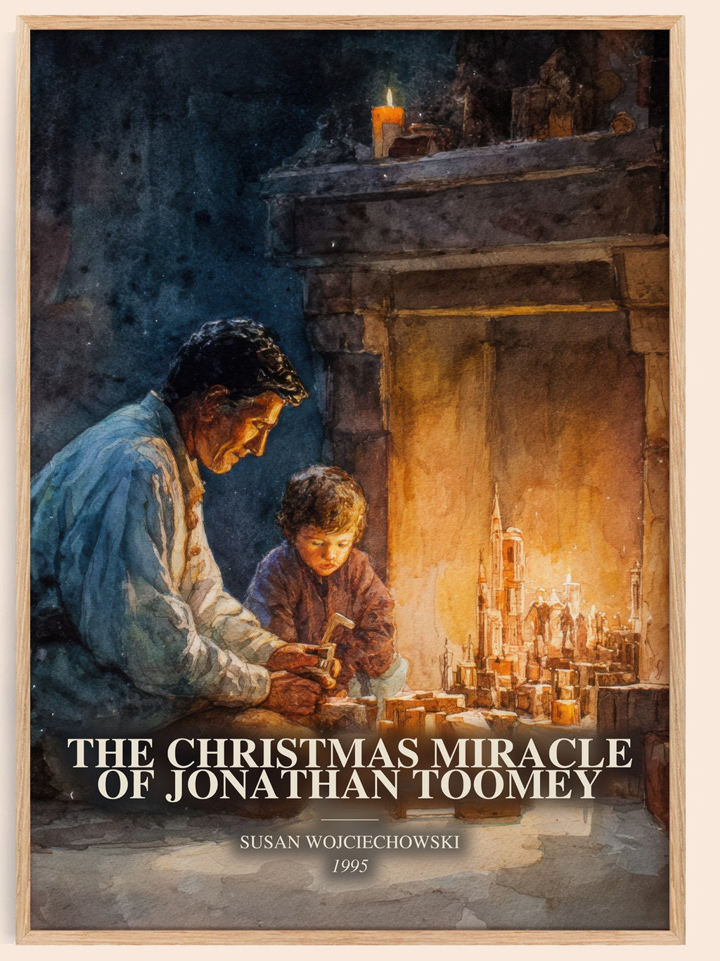 The Christmas Miracle Of Jonathan Toomey watercolour book poster by Susan Wojciechowski – framed literary art print