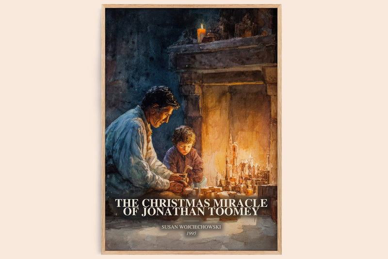 The Christmas Miracle Of Jonathan Toomey watercolour book poster by Susan Wojciechowski – framed literary art print