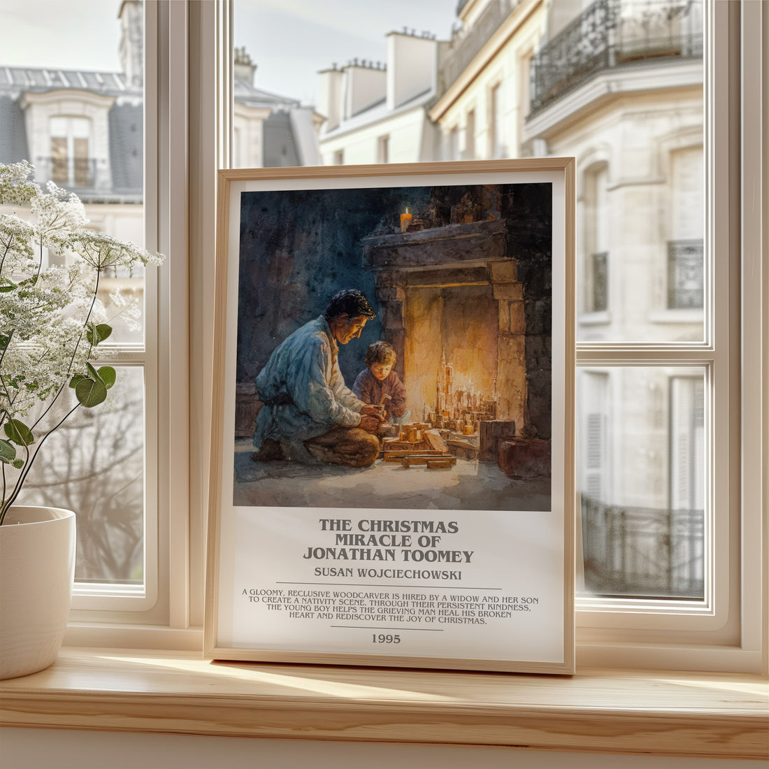 Christmas Miracle of Jonathan Toomey Bookish Wall Art – S. – framed print by a bright window